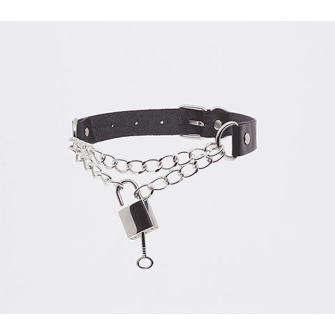 Love In Leather Chain Padlock Faux Leather Choker - Collars and Leads