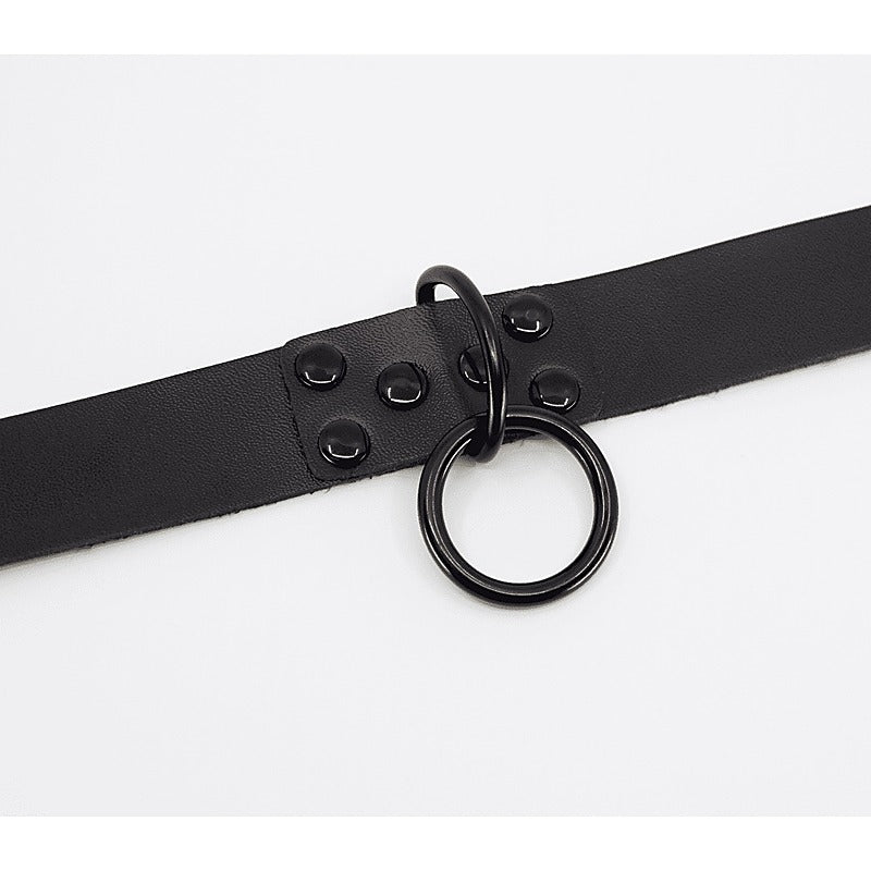 Love In Leather Black Ring Leather BDSM Choker - Collars and Leads