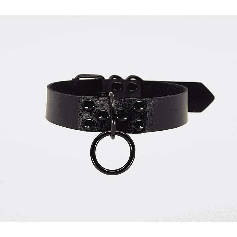 Love In Leather Black Ring Leather BDSM Choker - Collars and Leads