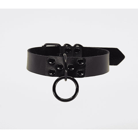 Love In Leather Black Ring Leather BDSM Choker - Collars and Leads