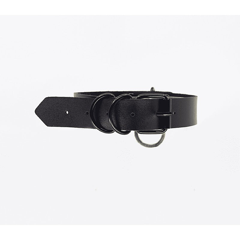 Love In Leather Black Ring Leather BDSM Choker - Collars and Leads