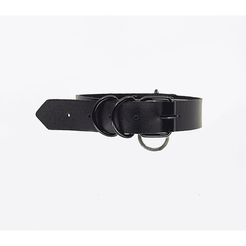 Love In Leather Black Ring Leather BDSM Choker - Collars and Leads