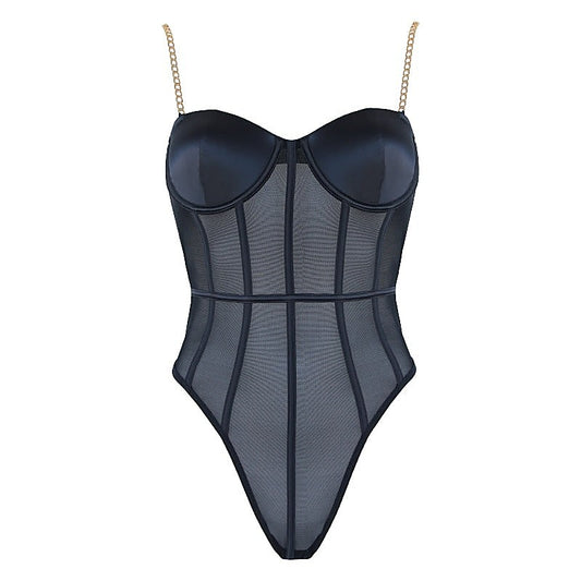 Muse Lingerie Sexy Soft Black Mesh Womens Bodysuit