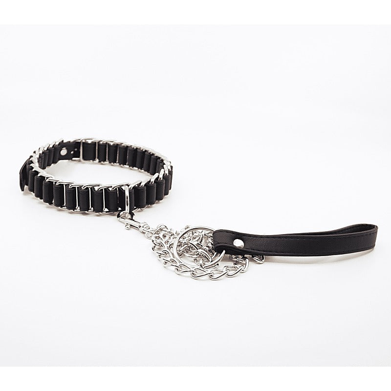 Love In Leather Chain Link Bondage Collar and Lead - Collars and Leads