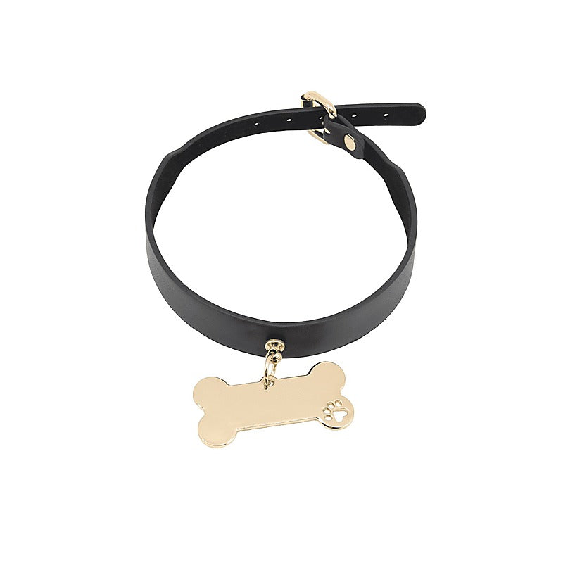 Love In Leather Engravable Bone Bondage Collar - Collars and Leads