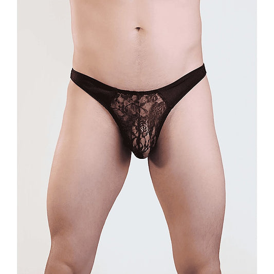 Love In Leather Mens Lace Pouch G-string Black
