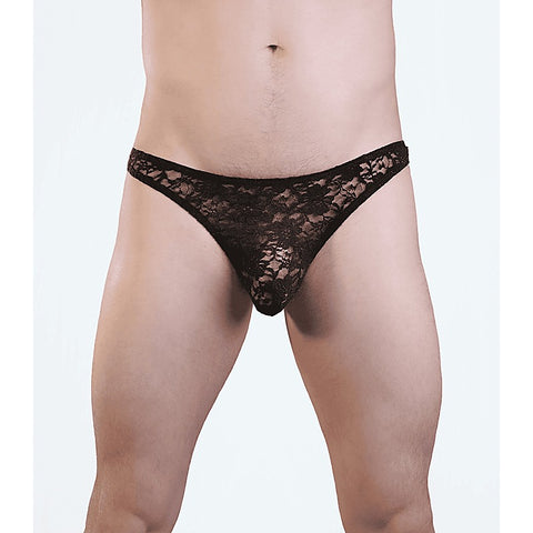Love In Leather Mens Full Lace Sexy G-String Black