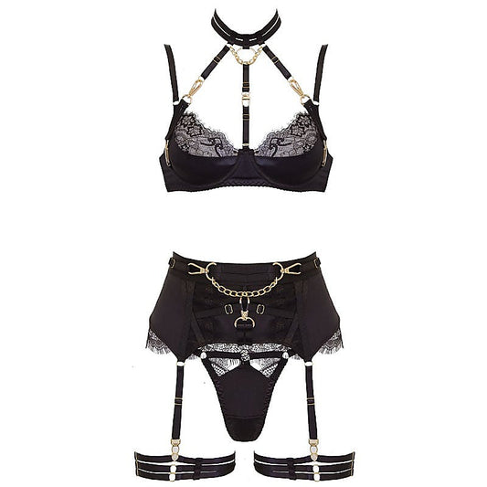 Muse 5 Piece BDSM Play Womens Lingerie Set Black - Her Fetish