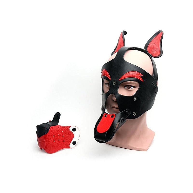 Sport Fucker Playful Pup BDSM Hood BLK/RED/WHT O/S - Bondage Hoods