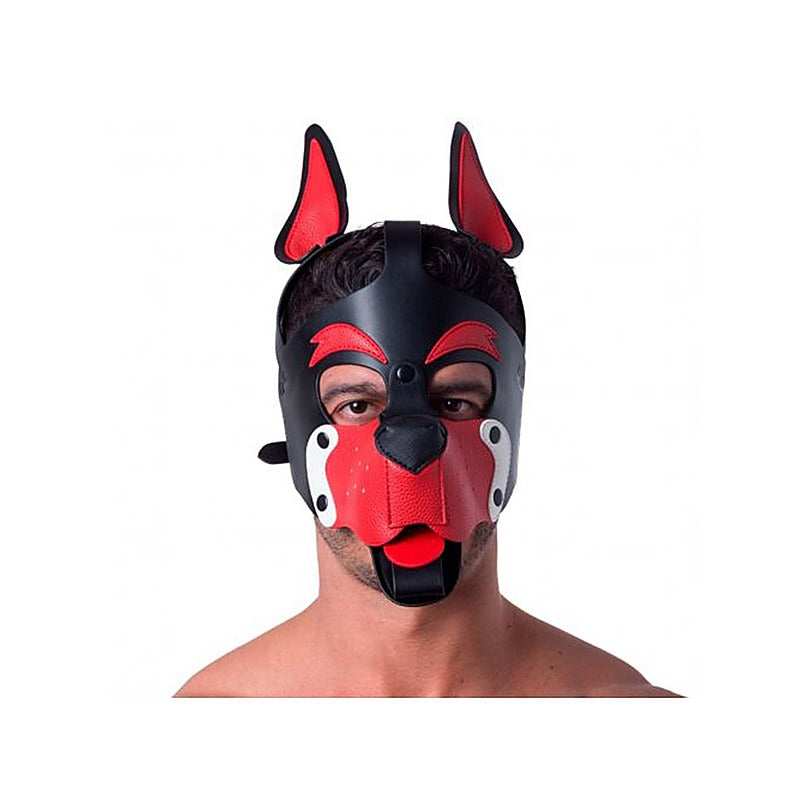 Sport Fucker Playful Pup BDSM Hood BLK/RED/WHT O/S - Bondage Hoods