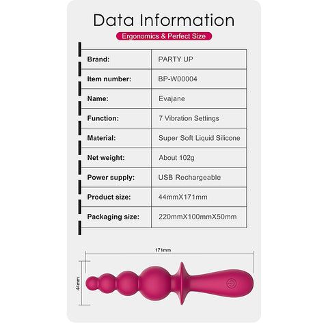 Party Up EVAJANE USB Rechargeable Beaded Vibrator - Anal Beads and Balls