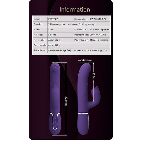Party Up ALAN Dual Motor Vibrating Rabbit Massager - Rabbit Vibrators