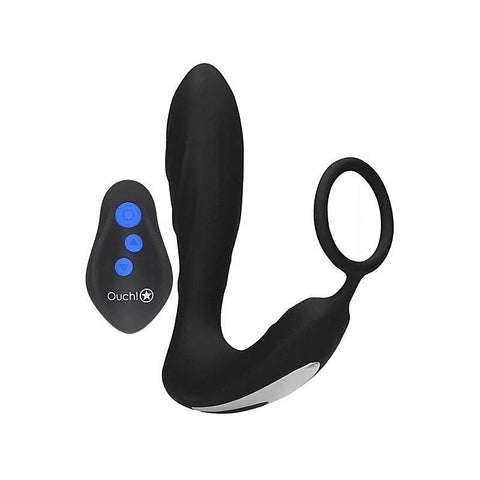 Ouch! E-Stim & Vibrating Butt Plug With Cock Ring - Butt Plugs