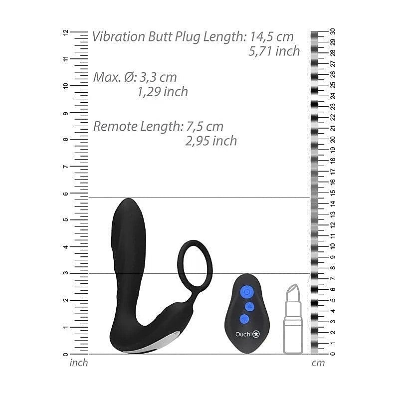 Ouch! E-Stim & Vibrating Butt Plug With Cock Ring - Butt Plugs