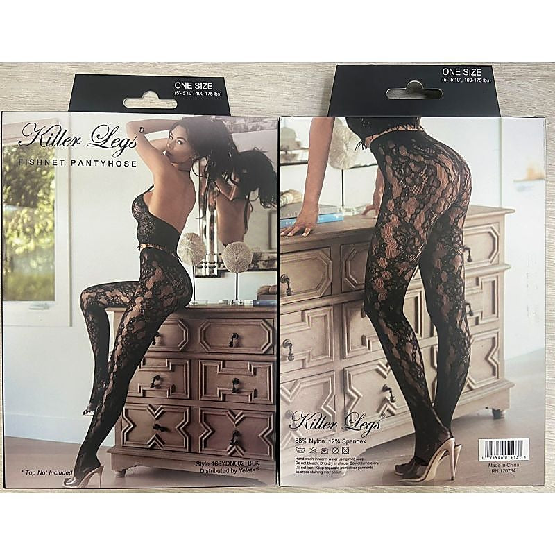 Killer Legs Stella Elyse Coiled Lines Fishnet Tights - Fishnet and Thigh Highs