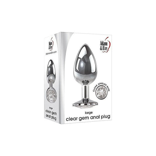 Adam & Eve Clear Gem Base Metal Anal Plug Medium - Butt Plugs