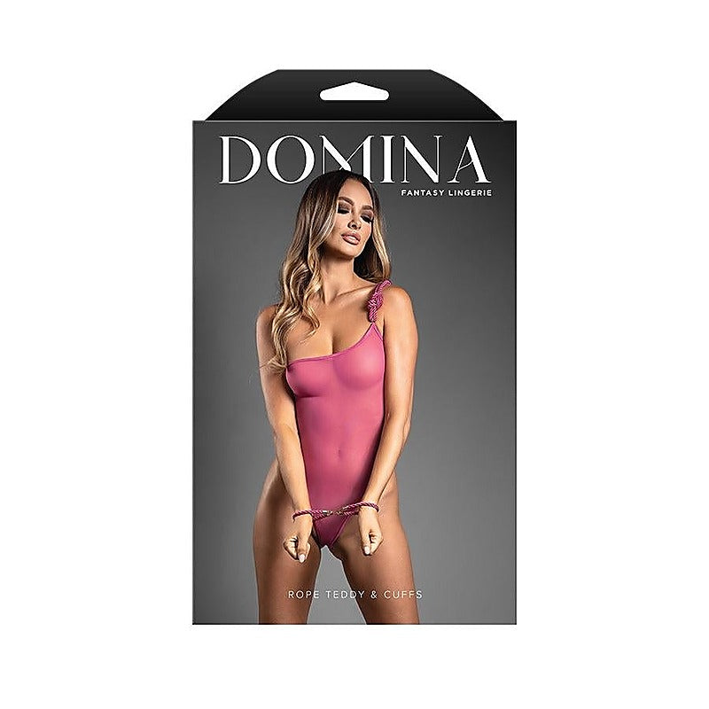 Domina One-Shoulder Rope Teddy & Cuffs Pink - Her Fetish
