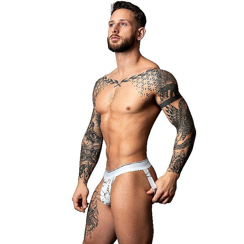 Male Power Marble Print Male Jock Strap White - Jocks and G-Strings
