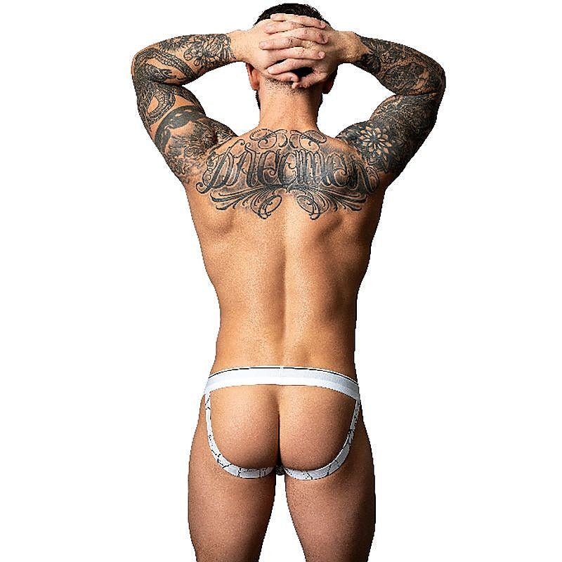 Male Power Marble Print Male Jock Strap White - Jocks and G-Strings