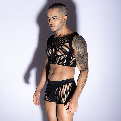 Love In Leather Mens Sleeveless Top & Trunks Set