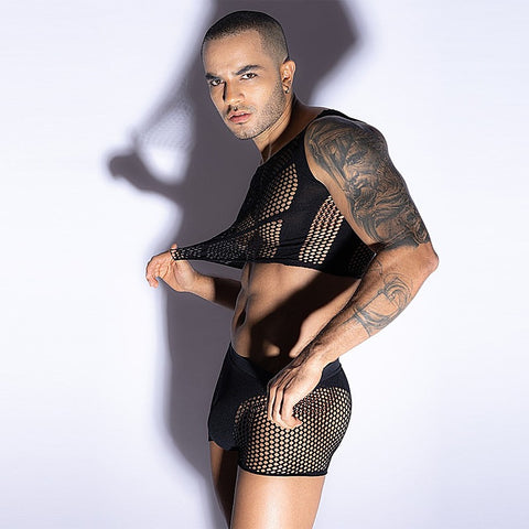 Love In Leather Mens Sleeveless Top & Trunks Set