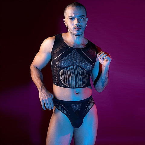 Love In Leather Mens Sleeveless Top & Briefs Set