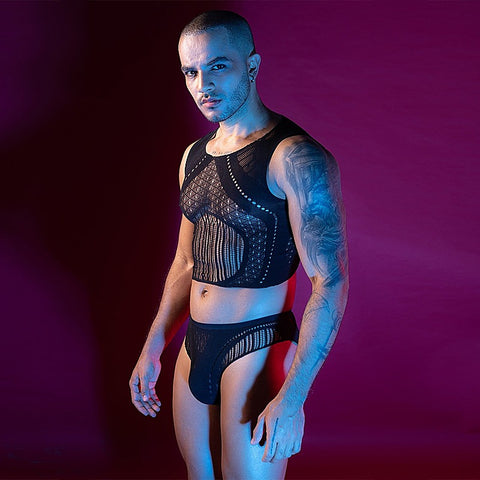 Love In Leather Mens Sleeveless Top & Briefs Set
