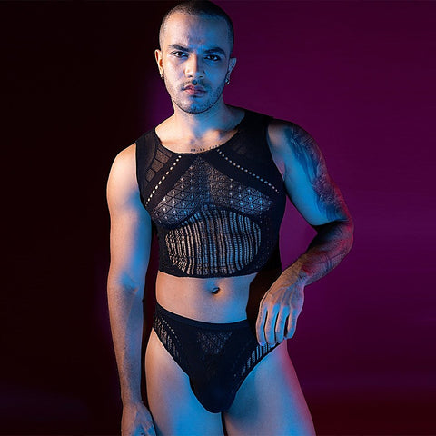 Love In Leather Mens Sleeveless Top & Briefs Set