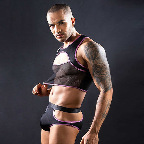 Love In Leather Sleeveless top & Trunks With Cut Outs