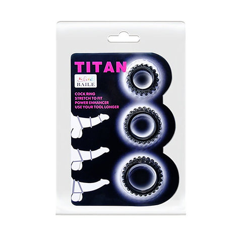 Pretty Love Titan Tpur 3 In One Silicone Cock Ring Set - Cock Ring Sets