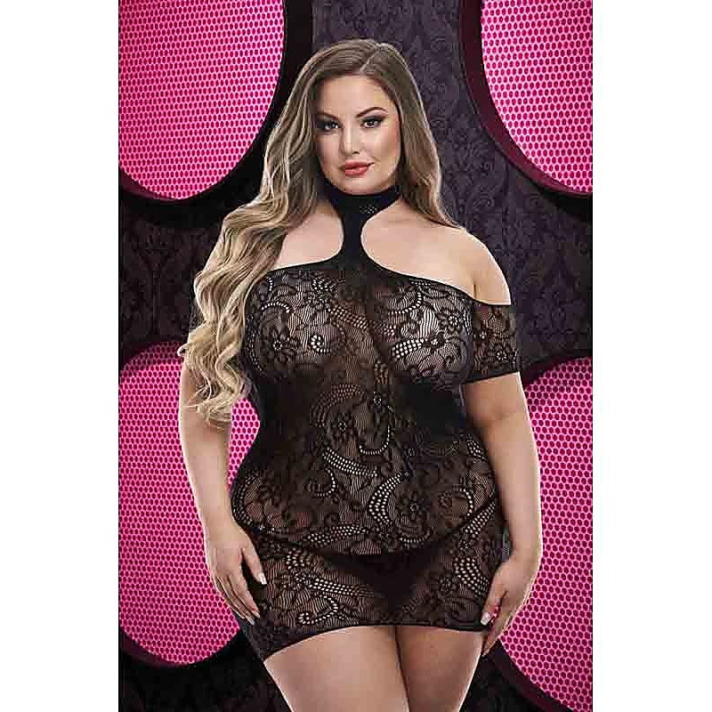 Lapdance Lingerie Cut Out Lace Mini Dress Black XL ENV - Body Stockings