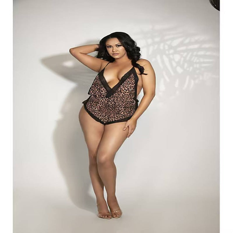 Chiffon Romper With Surplice Neckline And Lace Trim - Teddies and Bodysuits