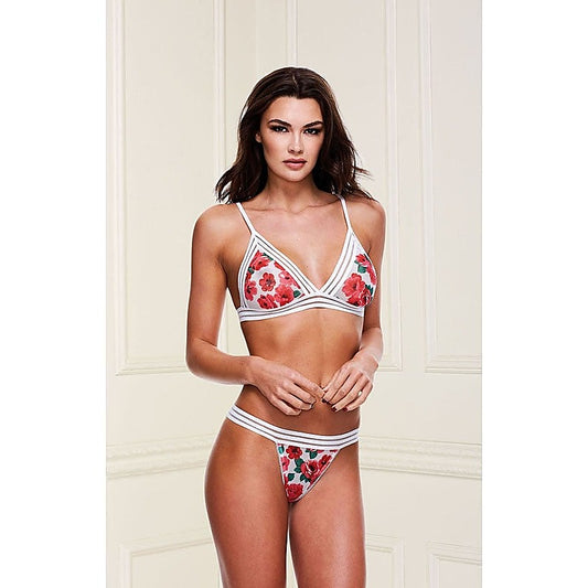 Baci White Floral and Lace Bra Set With Open Back Panty