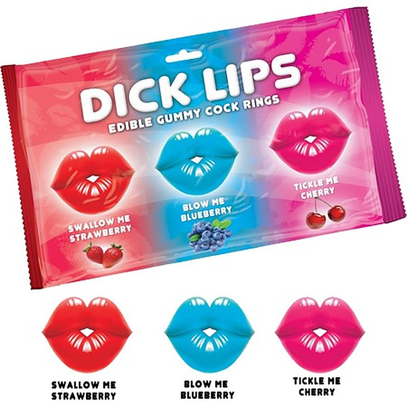 Dick Lips Gummy Cock Rings 3 Pack By Hott Products - Party Gifts and Novelties