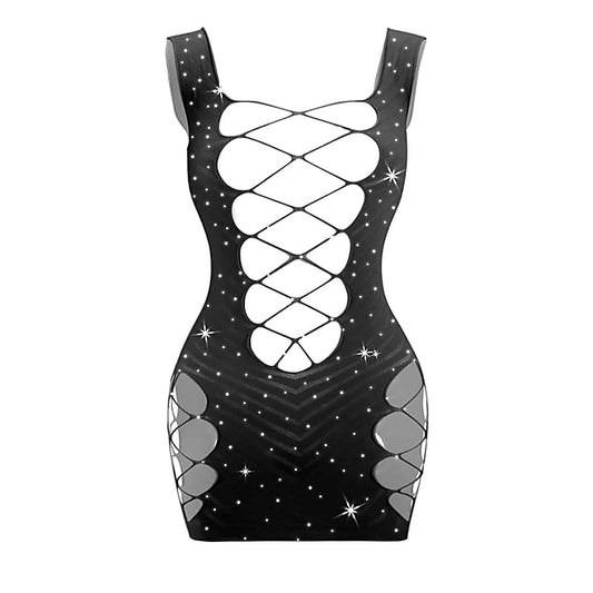 Sexy Womens Rhinestone Sleeveless Dress By Love In Leather - BabyDolls And Chemises