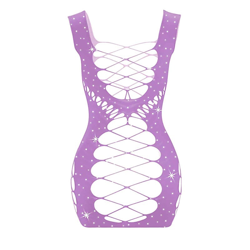 Sexy Womens Rhinestone Sleeveless Dress By Love In Leather - BabyDolls And Chemises