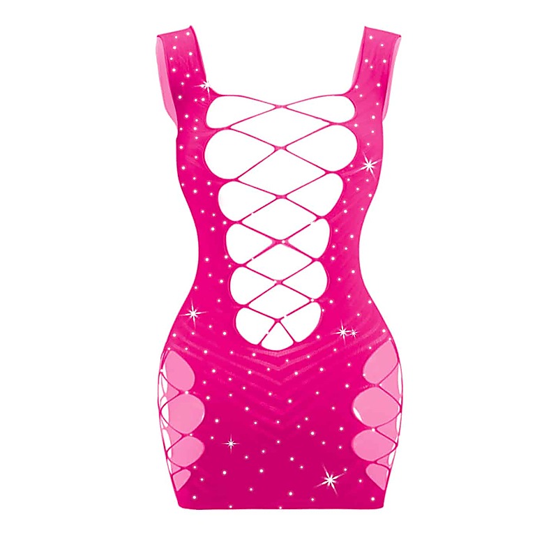 Sexy Womens Rhinestone Sleeveless Dress By Love In Leather - BabyDolls And Chemises