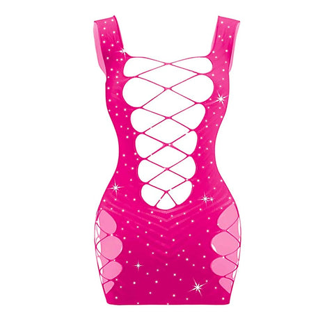 Sexy Womens Rhinestone Sleeveless Dress By Love In Leather - BabyDolls And Chemises