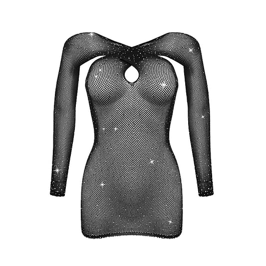 Long Sleeve Womens Rhinestone Dress By Love In Leather - Body Stockings