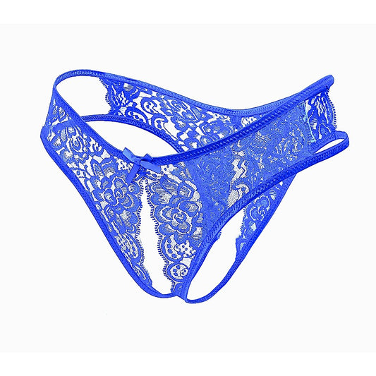 Full Lace Crotchless Lace Panties Blue By Love In Leather - G-Strings, Panties and Shorts