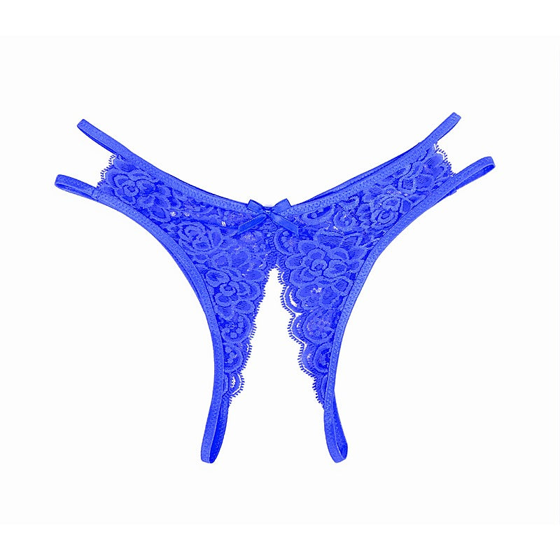 Full Lace Crotchless Lace Panties Blue By Love In Leather - G-Strings, Panties and Shorts