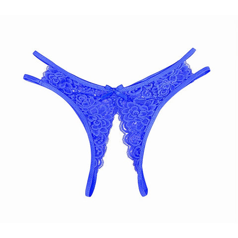 Full Lace Crotchless Lace Panties Blue By Love In Leather - G-Strings, Panties and Shorts