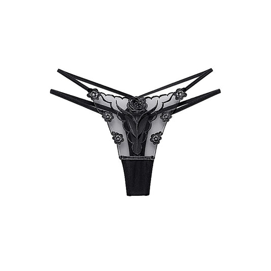Womens Embroidered G-String Panties Black By Love In Leather - G-Strings, Panties and Shorts