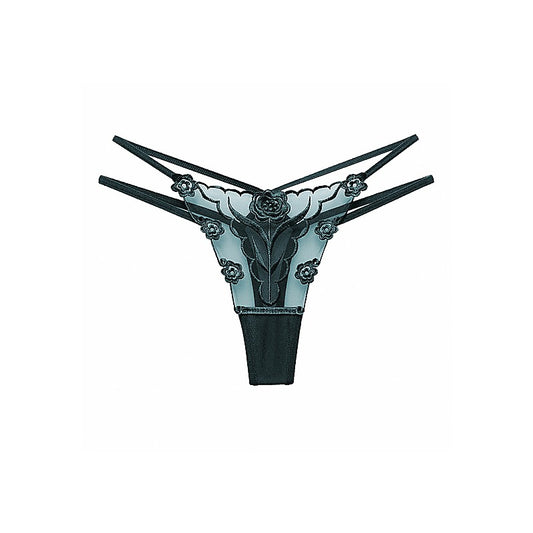 Womens Embroidered G-String Panties Green By Love In Leather - G-Strings, Panties and Shorts