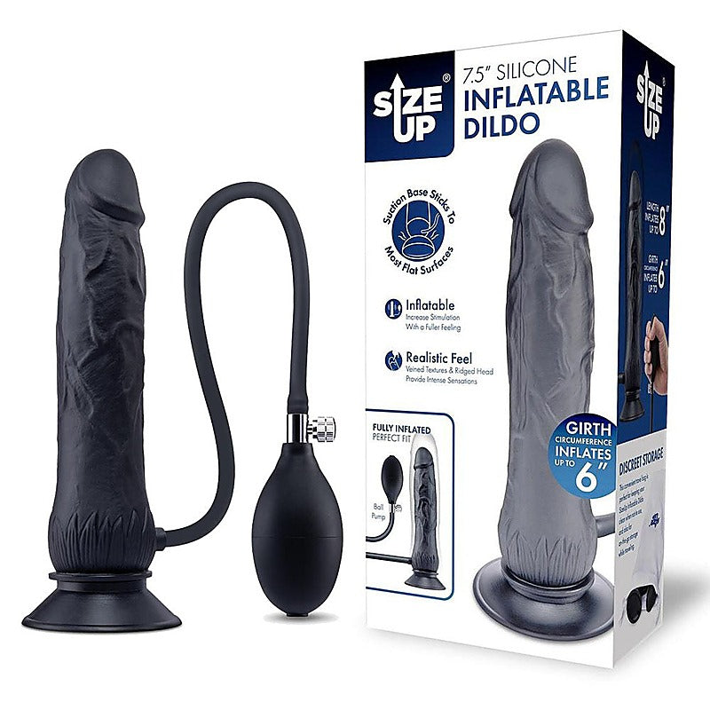 Xgen Size Up Realistic Inflatable Dildo with Balls Black - Inflatable Dildos and Vibrators