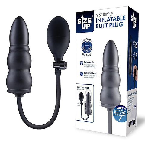 Xgen Size Up Ripple Inflatable Butt Plug Black - Butt Plugs