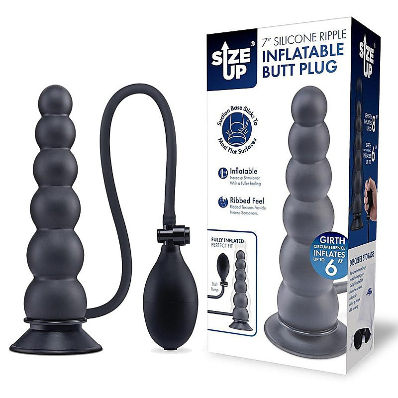 Xgen Size Up Ripple Inflatable Butt Plug Black - Butt Plugs