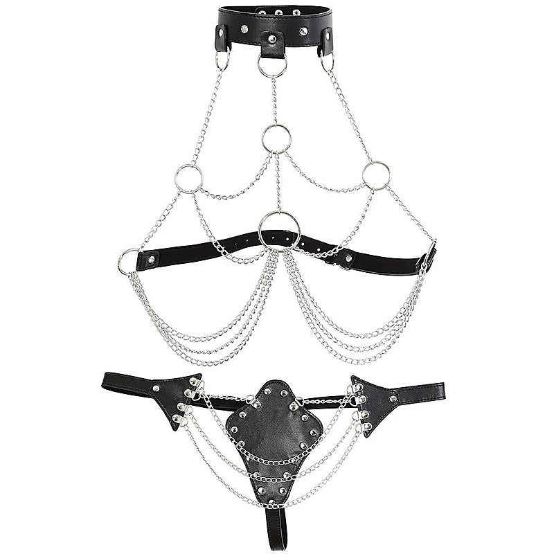 Women'S Leather Sexy Lingerie With Iron Chain By Bdstyle - Her Fetish