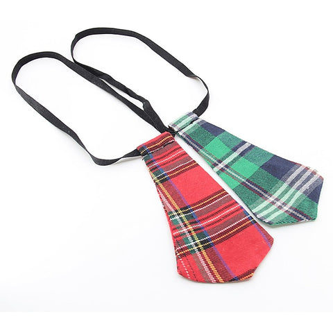 Tartan Print Tie With Elastic Neck Strap - His Fetish