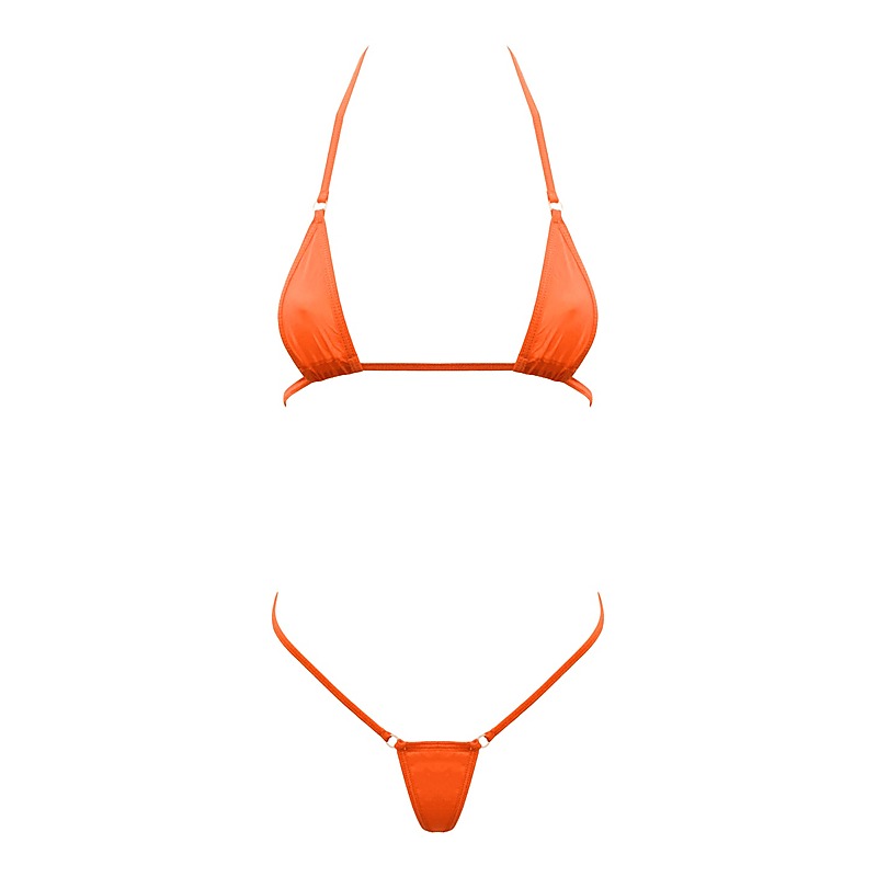 Spandex Fabric Micro Bikini Orange By Love In Leather - Bras and Bra Sets
